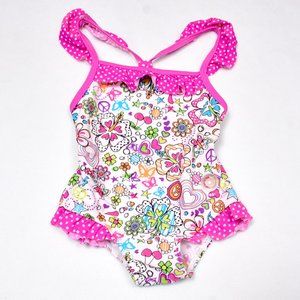 LuvGear Sun Alert Bright Floral Baby Girl's Swimsuit Size 24 Months